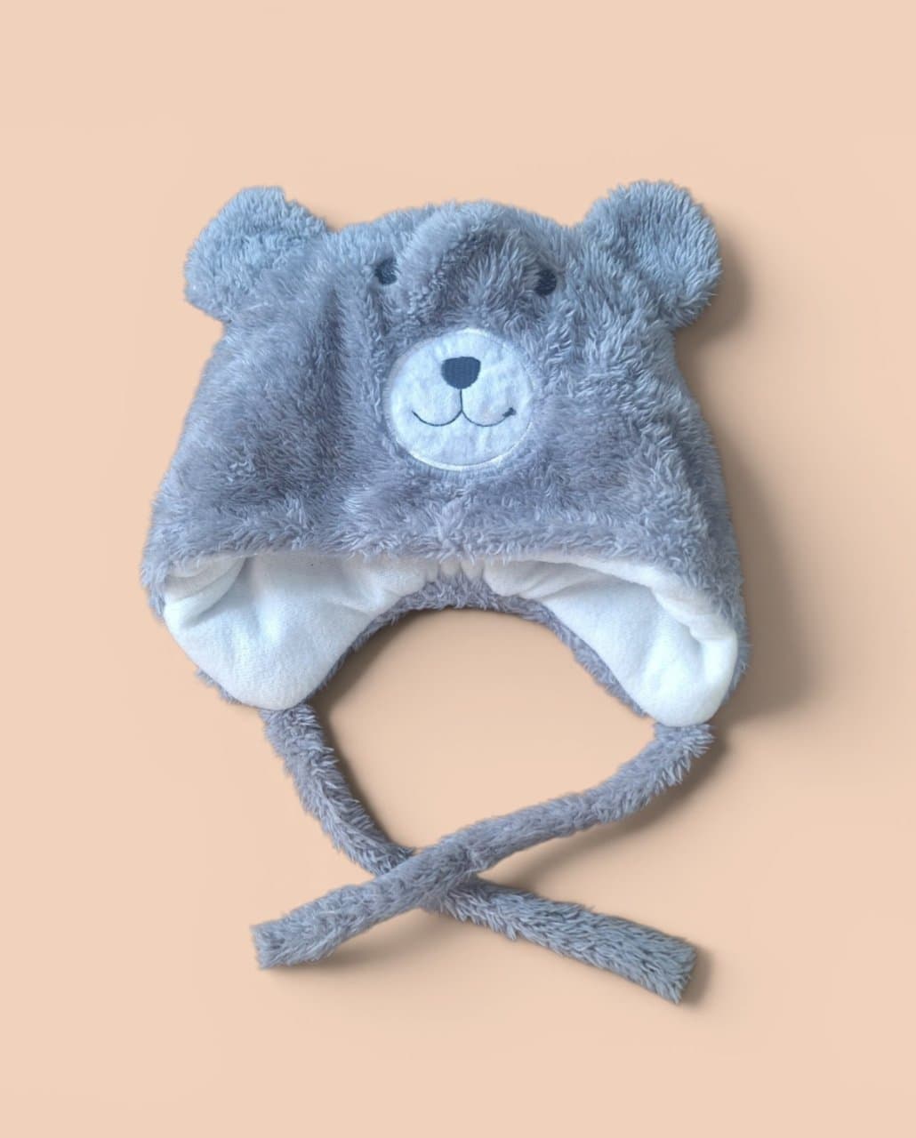 Gorro de osito peludo gris para bebé 3-12 meses